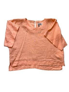 DKNY Drop Shoulder 100% Linen Relaxed Boxy Top Large